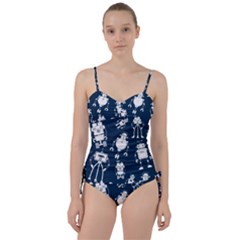 White Robot Blue Seamless Pattern Sweetheart Tankini Set by Vaneshart