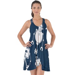 White Robot Blue Seamless Pattern Show Some Back Chiffon Dress by Vaneshart