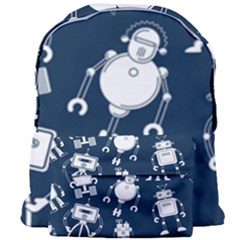 White Robot Blue Seamless Pattern Giant Full Print Backpack by Vaneshart