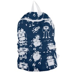 White Robot Blue Seamless Pattern Foldable Lightweight Backpack by Vaneshart