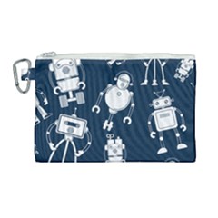 White Robot Blue Seamless Pattern Canvas Cosmetic Bag (large)