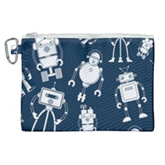 White Robot Blue Seamless Pattern Canvas Cosmetic Bag (xl) by Vaneshart