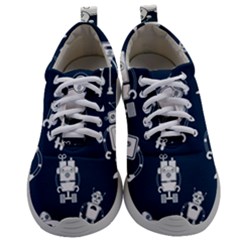 White Robot Blue Seamless Pattern Mens Athletic Shoes