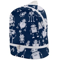 White Robot Blue Seamless Pattern Zip Bottom Backpack