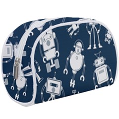 White Robot Blue Seamless Pattern Makeup Case (large)