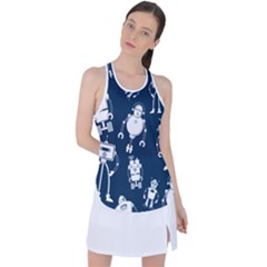 White Robot Blue Seamless Pattern Racer Back Mesh Tank Top by Vaneshart