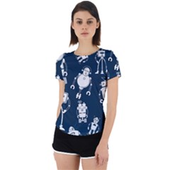 White Robot Blue Seamless Pattern Back Cut Out Sport Tee