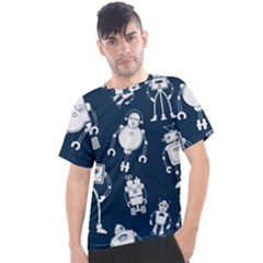 White Robot Blue Seamless Pattern Men s Sport Top