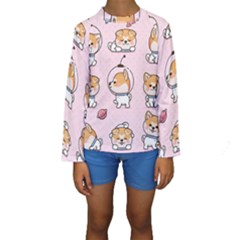 Set Kawaii Smile Japanese Dog Cartoon Kids  Long Sleeve Swimwear by Vaneshart