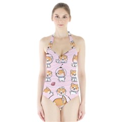 Set Kawaii Smile Japanese Dog Cartoon Halter Swimsuit by Vaneshart