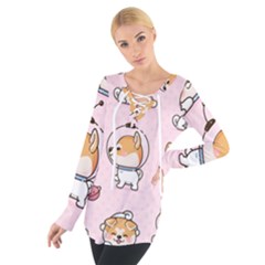 Set Kawaii Smile Japanese Dog Cartoon Tie Up Tee by Vaneshart