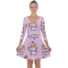 Set Kawaii Smile Japanese Dog Cartoon Quarter Sleeve Skater Dress by Vaneshart