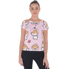 Set Kawaii Smile Japanese Dog Cartoon Short Sleeve Sports Top  by Vaneshart