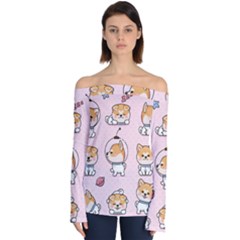 Set Kawaii Smile Japanese Dog Cartoon Off Shoulder Long Sleeve Top by Vaneshart