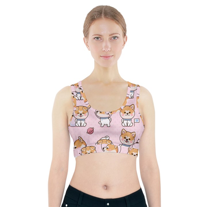 Set Kawaii Smile Japanese Dog Cartoon Sports Bra With Pocket