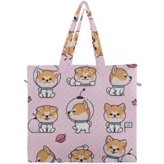 Set Kawaii Smile Japanese Dog Cartoon Canvas Travel Bag by Vaneshart