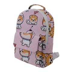 Set Kawaii Smile Japanese Dog Cartoon Flap Pocket Backpack (large) by Vaneshart