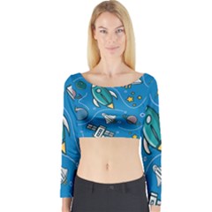 About Space Seamless Pattern Long Sleeve Crop Top by Vaneshart