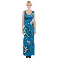 About Space Seamless Pattern Thigh Split Maxi Dress by Vaneshart