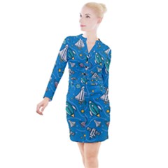 About Space Seamless Pattern Button Long Sleeve Dress by Vaneshart