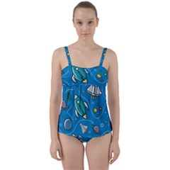 About Space Seamless Pattern Twist Front Tankini Set by Vaneshart