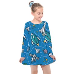 About Space Seamless Pattern Kids  Long Sleeve Dress by Vaneshart