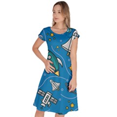 About Space Seamless Pattern Classic Short Sleeve Dress