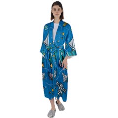 About Space Seamless Pattern Maxi Satin Kimono