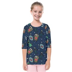 Monster Alien Pattern Seamless Background Kids  Quarter Sleeve Raglan Tee