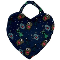 Monster Alien Pattern Seamless Background Giant Heart Shaped Tote by Vaneshart