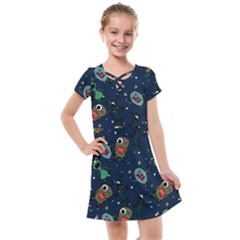 Monster Alien Pattern Seamless Background Kids  Cross Web Dress by Vaneshart