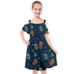 Monster Alien Pattern Seamless Background Kids  Cut Out Shoulders Chiffon Dress by Vaneshart