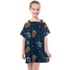 Monster Alien Pattern Seamless Background Kids  One Piece Chiffon Dress by Vaneshart