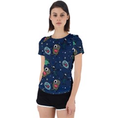 Monster Alien Pattern Seamless Background Back Cut Out Sport Tee