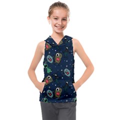 Monster Alien Pattern Seamless Background Kids  Sleeveless Hoodie by Vaneshart