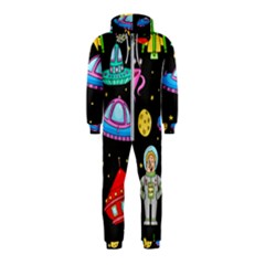 Seamless Pattern With Space Objects Ufo Rockets Aliens Hand Drawn Elements Space Hooded Jumpsuit (kids) by Vaneshart