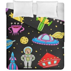 Seamless Pattern With Space Objects Ufo Rockets Aliens Hand Drawn Elements Space Duvet Cover Double Side (california King Size) by Vaneshart