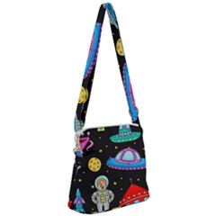 Seamless Pattern With Space Objects Ufo Rockets Aliens Hand Drawn Elements Space Zipper Messenger Bag by Vaneshart