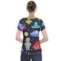 Seamless Pattern With Space Objects Ufo Rockets Aliens Hand Drawn Elements Space Short Sleeve Front Detail Top View2