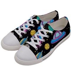 Seamless Pattern With Space Objects Ufo Rockets Aliens Hand Drawn Elements Space Women s Low Top Canvas Sneakers by Vaneshart