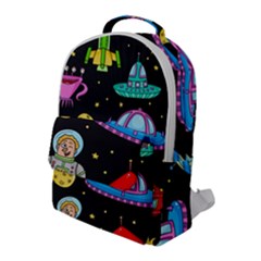 Seamless Pattern With Space Objects Ufo Rockets Aliens Hand Drawn Elements Space Flap Pocket Backpack (large) by Vaneshart