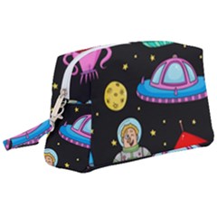 Seamless Pattern With Space Objects Ufo Rockets Aliens Hand Drawn Elements Space Wristlet Pouch Bag (large) by Vaneshart