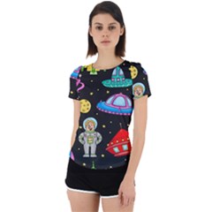 Seamless Pattern With Space Objects Ufo Rockets Aliens Hand Drawn Elements Space Back Cut Out Sport Tee by Vaneshart