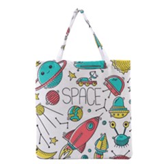 Space Cosmos Seamless Pattern Seamless Pattern Doodle Style Grocery Tote Bag by Vaneshart