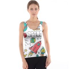 Space Cosmos Seamless Pattern Seamless Pattern Doodle Style Tank Top by Vaneshart