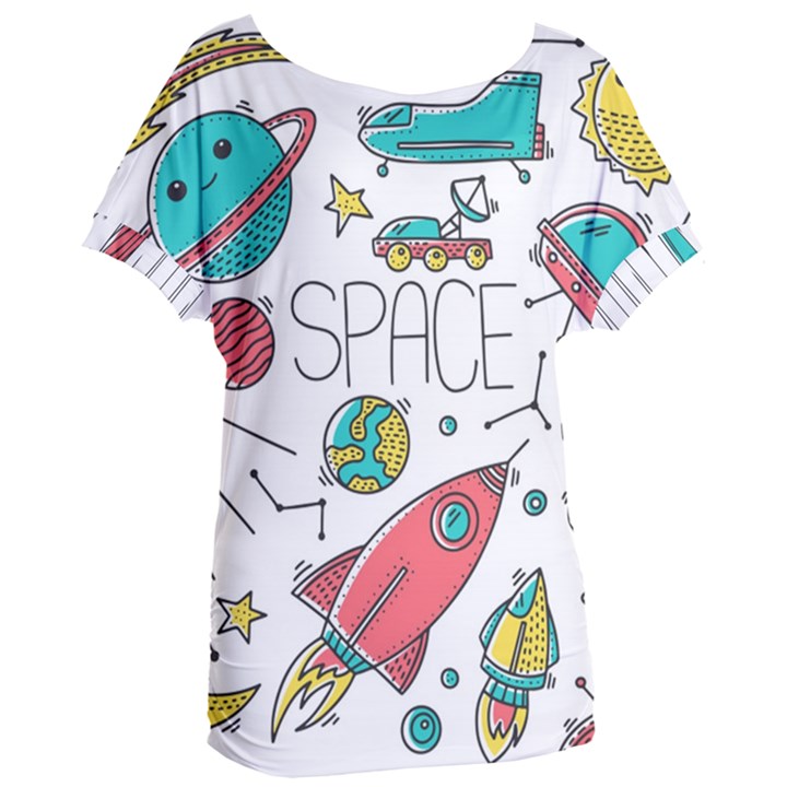 Space Cosmos Seamless Pattern Seamless Pattern Doodle Style Women s Oversized Tee