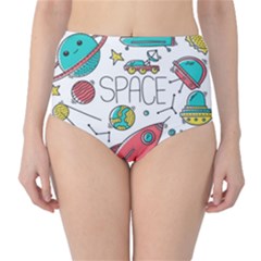 Space Cosmos Seamless Pattern Seamless Pattern Doodle Style Classic High-waist Bikini Bottoms by Vaneshart