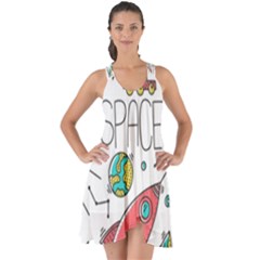 Space Cosmos Seamless Pattern Seamless Pattern Doodle Style Show Some Back Chiffon Dress