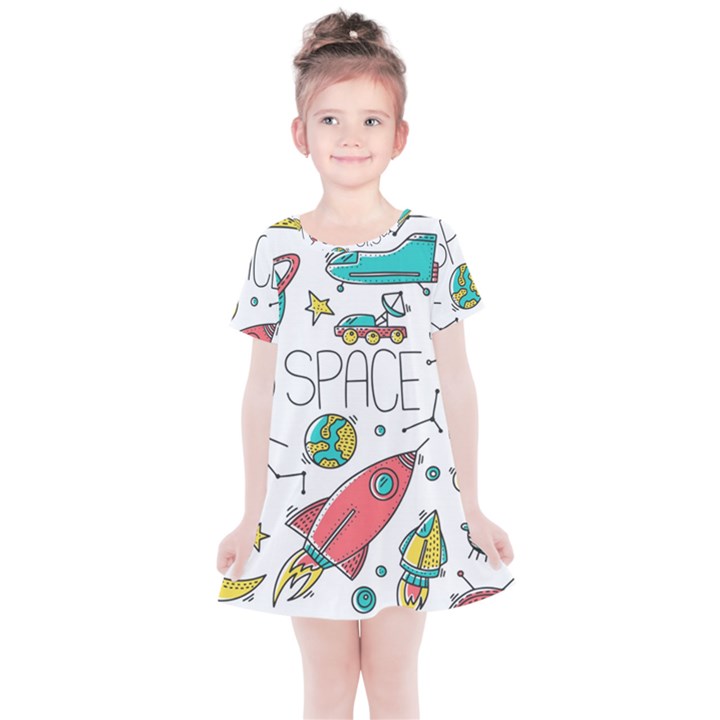 Space Cosmos Seamless Pattern Seamless Pattern Doodle Style Kids  Simple Cotton Dress