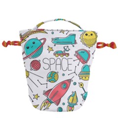 Space Cosmos Seamless Pattern Seamless Pattern Doodle Style Drawstring Bucket Bag by Vaneshart